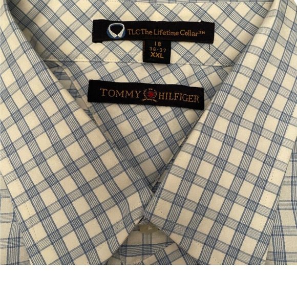 Tommy Hilfiger TLC The Lifetime Collar Button Down White / Blue Plaid Shirt - Picture 2 of 5
